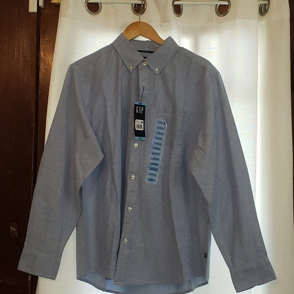 NWT GAP Men's Large Bright Cobalt w/ white long sleeved button down shirt - Picture 4 of 11